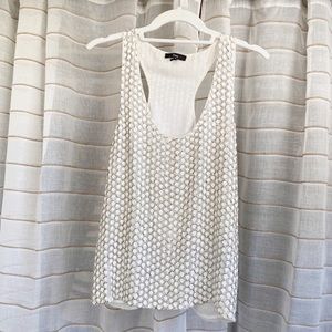 Fora White Embellished Beaded Sequin Tank Top